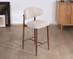 Outlet Lot de 2 chaises mi-hauteur rétro en tissu tramé beige et marron 