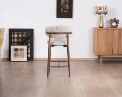Outlet Lot de 2 chaises mi-hauteur rétro en tissu tramé beige et marron 