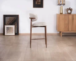 Outlet Lot de 2 chaises mi-hauteur rétro en tissu tramé beige et marron 
