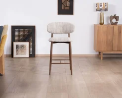 Outlet Lot de 2 chaises mi-hauteur rétro en tissu tramé beige et marron 
