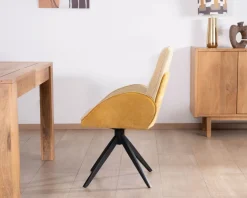 Lot de 2 chaises pivotantes en tissu bi matières jaune "Eddy" avec pieds métal Chaise
