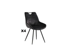 Hot Lot de 4 chaises scandinaves grises et noires tissu et métal