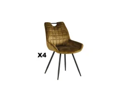 Hot Lot de 4 chaises scandinaves tissu kaki pieds noirs en métal "Dina" Chaise