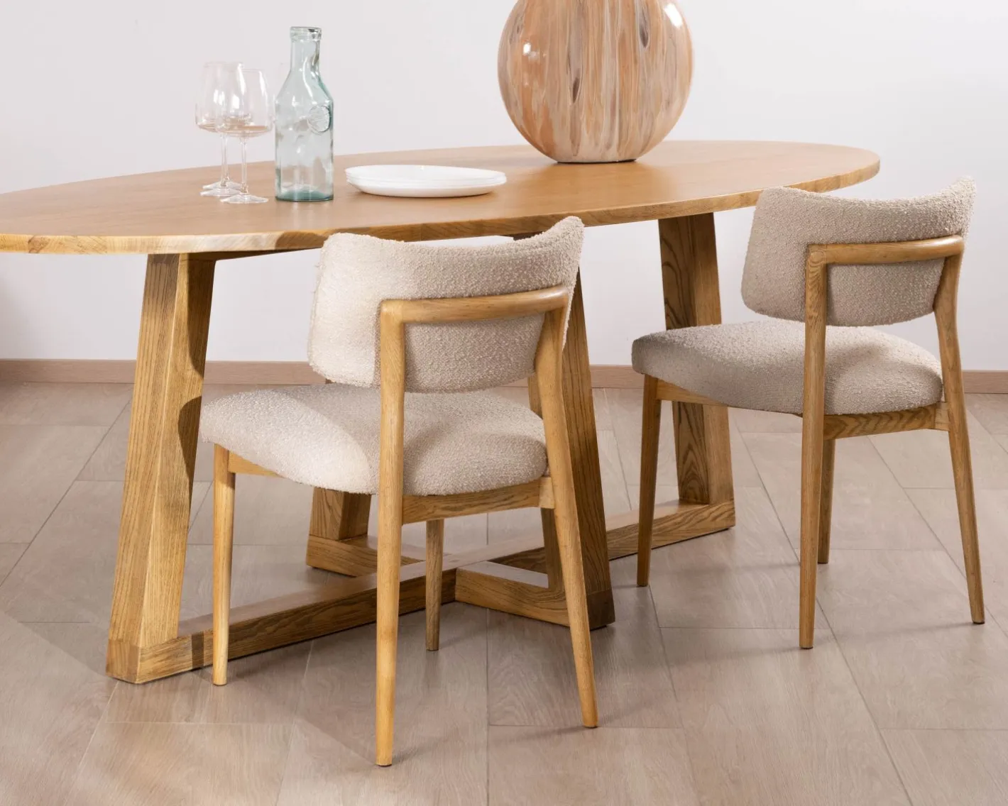Discount Lot de 2 chaises style scandinave en frêne naturel et tissu beige "Isadora" Chaise