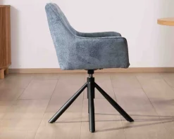 Sale Lot de 2 chaises tournantes en tissu bleu et pieds métal