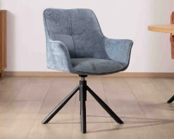 Sale Lot de 2 chaises tournantes en tissu bleu et pieds métal