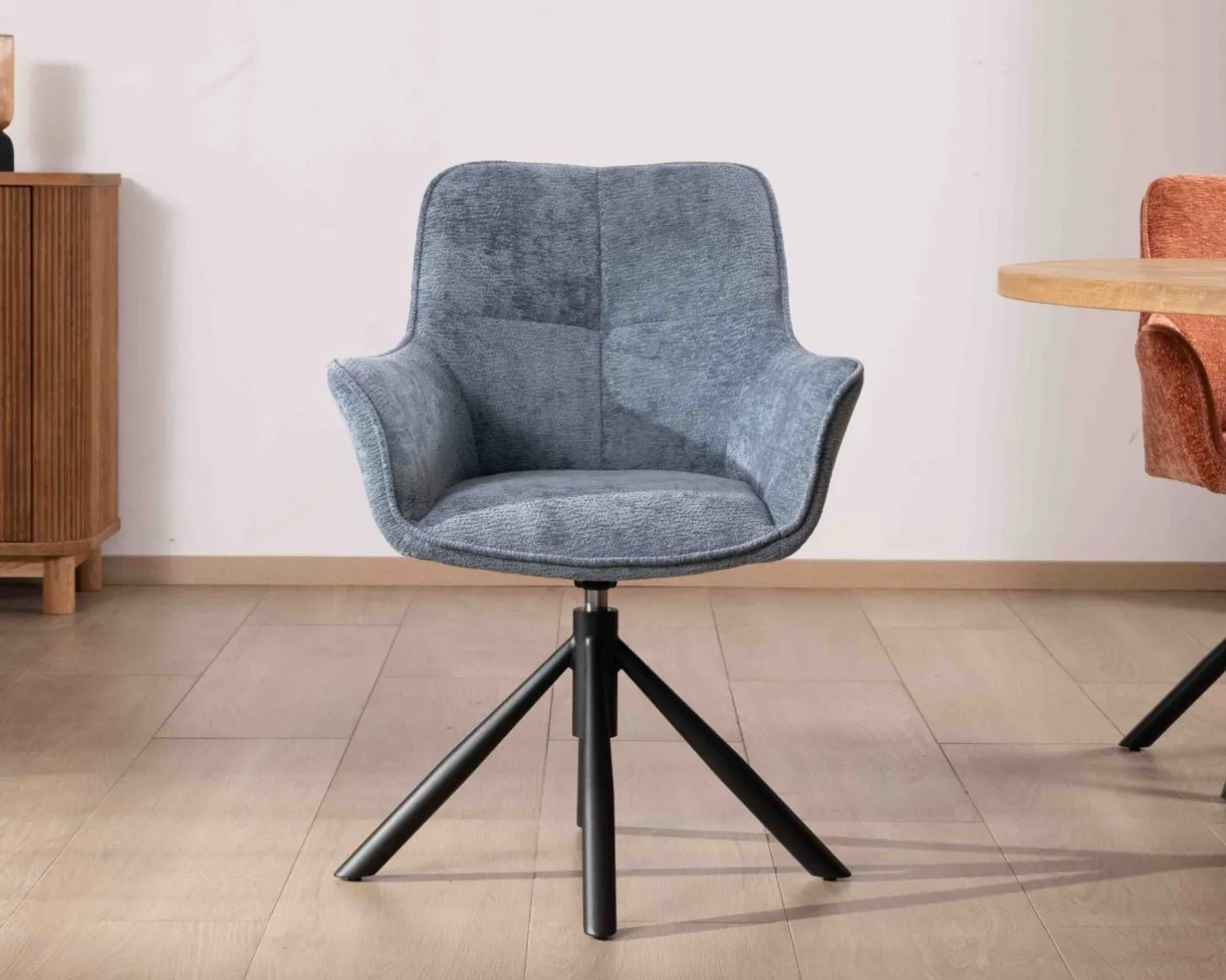 Sale Lot de 2 chaises tournantes en tissu bleu et pieds métal "Ewing" Chaise