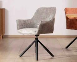 Clearance Lot de 2 chaises tournantes en tissu gris clair et pieds métal 