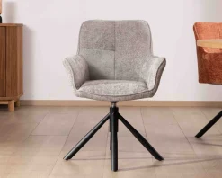 Clearance Lot de 2 chaises tournantes en tissu gris clair et pieds métal 