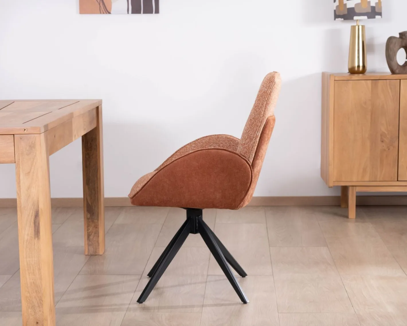 Outlet Lot de 2 chaises tournantes en tissu bi-texturé terracotta "Eddy" et pieds métal Chaise