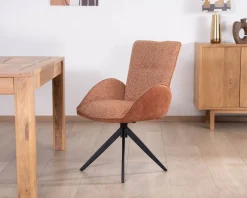 Outlet Lot de 2 chaises tournantes en tissu bi-texturé terracotta
