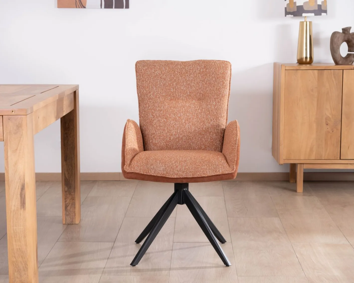 Outlet Lot de 2 chaises tournantes en tissu bi-texturé terracotta "Eddy" et pieds métal Chaise