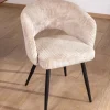 New Lot de 2 chaises vintage en velours côtelé blanc cassé et pieds métal noir "Sonate" Chaise