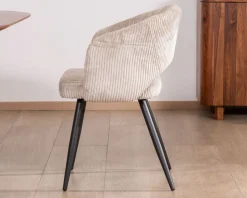 New Lot de 2 chaises vintage en velours côtelé blanc cassé et pieds métal noir "Sonate" Chaise