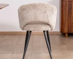 New Lot de 2 chaises vintage en velours côtelé blanc cassé et pieds métal noir 