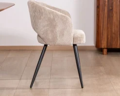 New Lot de 2 chaises vintage en velours côtelé blanc cassé et pieds métal noir 