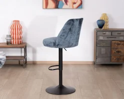 New Lot de 2 confortables chaises de bar pivotantes en tissu bleu "Zoung" dossier haut Chaise De Bar