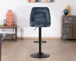 New Lot de 2 confortables chaises de bar pivotantes en tissu bleu "Zoung" dossier haut Chaise De Bar