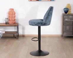 New Lot de 2 confortables chaises de bar pivotantes en tissu bleu 