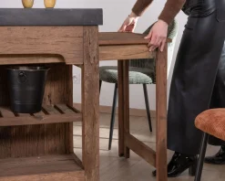 Sale Îlot de cuisine en teck recyclé avec coin snack extensible "Grana" plateau marbre noir Billot Et Ilot De Cuisine