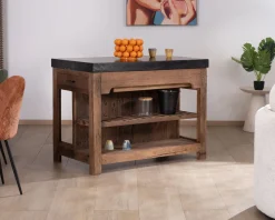 Sale Îlot de cuisine en teck recyclé avec coin snack extensible 