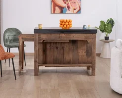 Sale Îlot de cuisine en teck recyclé avec coin snack extensible 