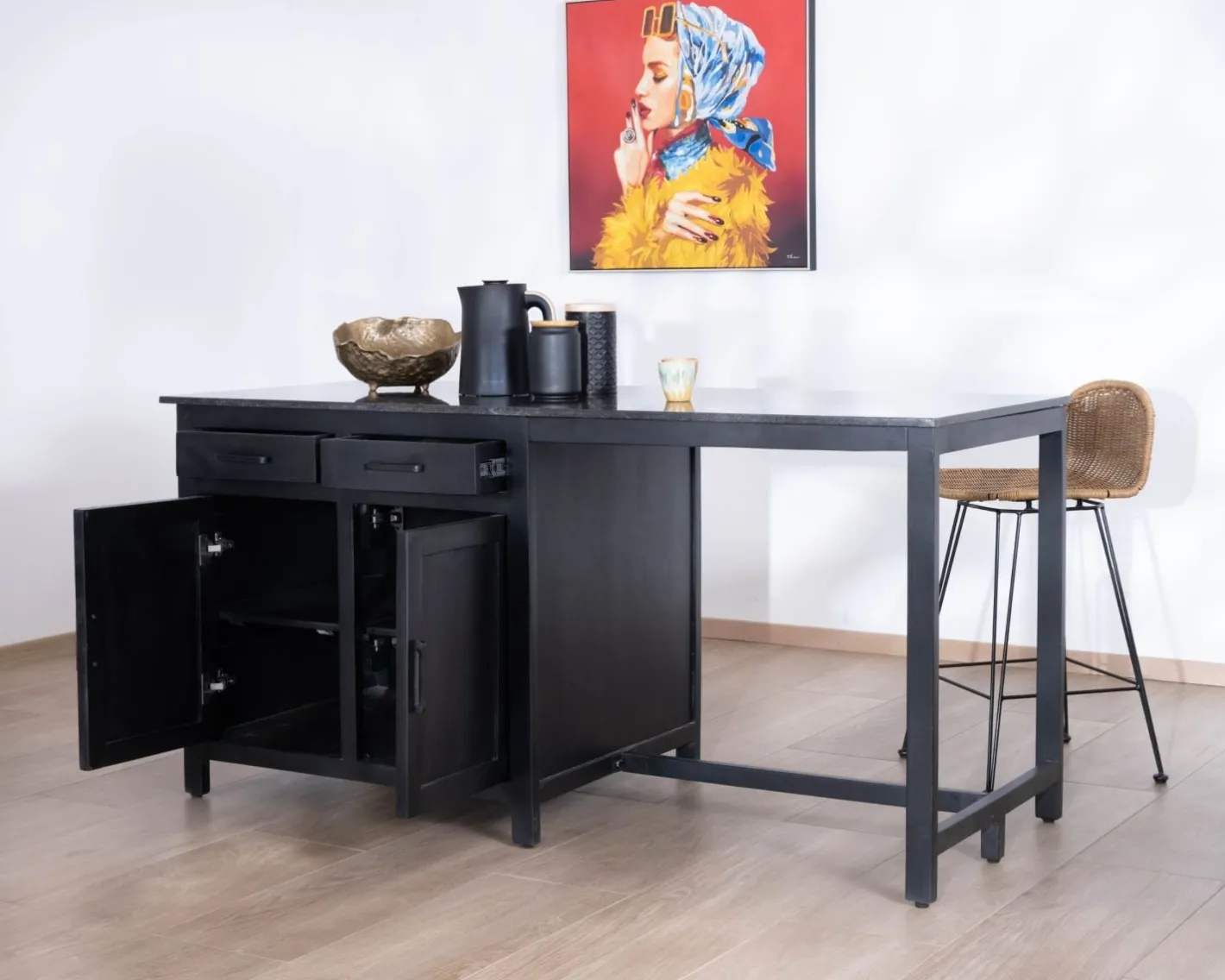 Online Îlot de cuisine noir avec coin repas "Grand Chef" en manguier et granit Billot Et Ilot De Cuisine