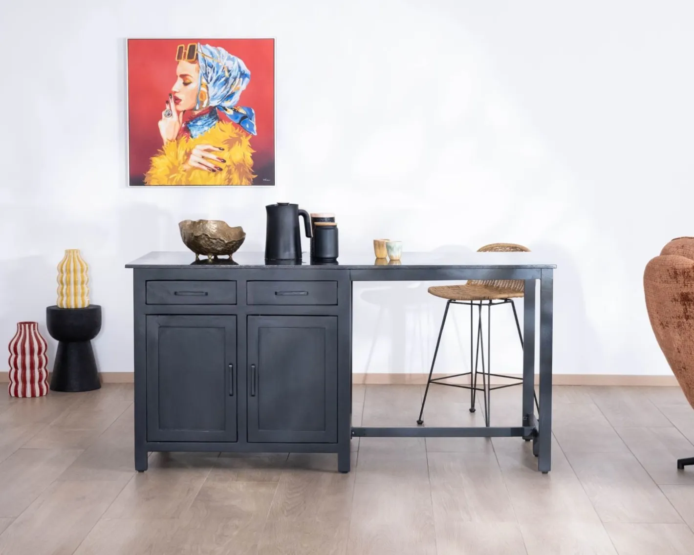Online Îlot de cuisine noir avec coin repas "Grand Chef" en manguier et granit Billot Et Ilot De Cuisine
