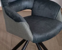 Clearance Lot de 2 fauteuils de repas contemporains en tissu bi texture bleu 