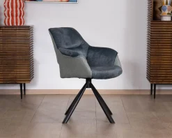 Clearance Lot de 2 fauteuils de repas contemporains en tissu bi texture bleu 