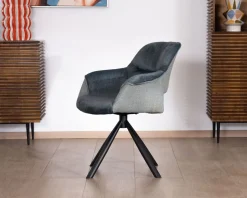 Clearance Lot de 2 fauteuils de repas contemporains en tissu bi texture bleu 
