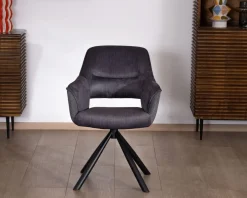 Clearance Lot de 2 fauteuils de repas contemporains pivotants sur pied métal noir "Chilko" en tissu bi texturé gris Chaise