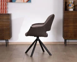 Lot de 2 fauteuils de repas enveloppants en tissu bi texturé chocolat et pied pivotant en métal "Chilko" Chaise