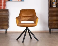 Online Lot de 2 fauteuils de repas pivotants et enveloppants en tissu bi texturé jaune moutarde "Chilko" Chaise