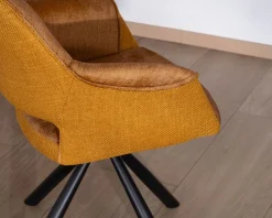 Online Lot de 2 fauteuils de repas pivotants et enveloppants en tissu bi texturé jaune moutarde