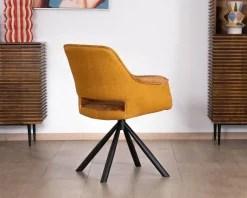 Online Lot de 2 fauteuils de repas pivotants et enveloppants en tissu bi texturé jaune moutarde