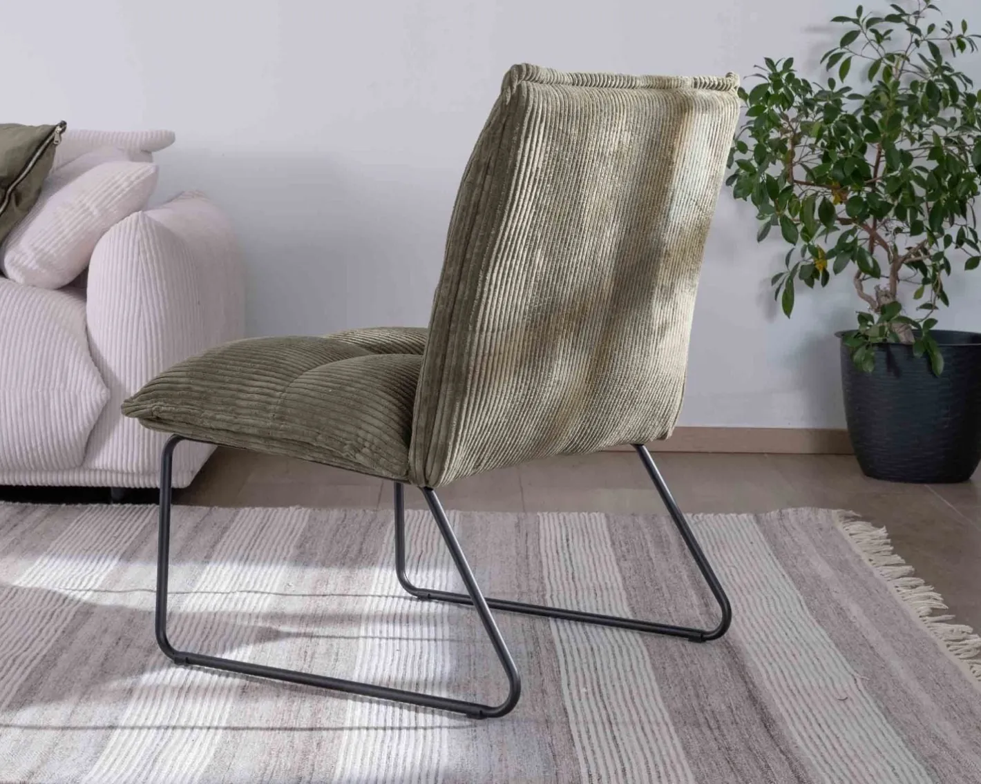 Best Lot de 2 fauteuils sans accoudoirs en velours cotelé kaki "Calvin" Fauteuil