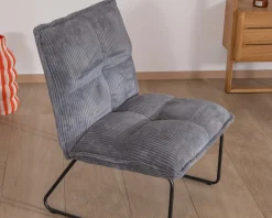 Outlet Lot de 2 fauteuils sans accoudoirs en velours cotelé gris 