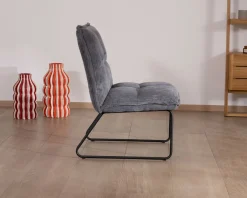 Outlet Lot de 2 fauteuils sans accoudoirs en velours cotelé gris 