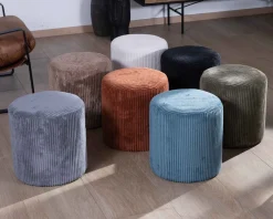 New Lot de 2 petits poufs ronds en velours couleur camel "Snaw" Décoration