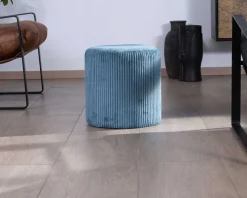 Hot Lot de 2 poufs bleu pétrole en velours côtelé "Snaw" diamètre 35 cm Décoration