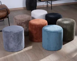 Discount Lot de 2 poufs ronds en velours côtelé gris 