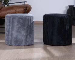 Discount Lot de 2 poufs ronds en velours côtelé gris 