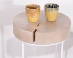 New Lot de 2 tables d'appoint rondes blanchies en bois et métal "Nervure" Table D'Appoint|Sellette