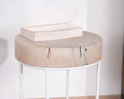 New Lot de 2 tables d'appoint rondes blanchies en bois et métal