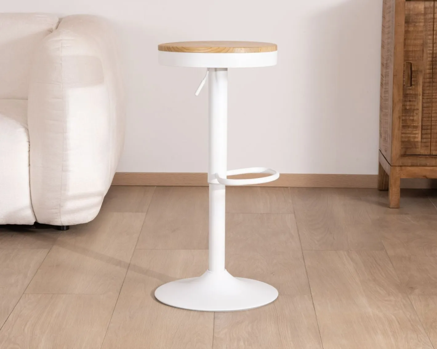 Best Lot de 2 tabourets ajustables en hauteur en métal blanc "Juo" avec assise bois Tabouret De Bar