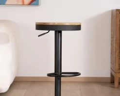 Online Lot de 2 tabourets réglables en hauteur avec assise bois "Juo" en métal noir Tabouret De Bar