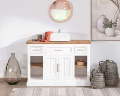 New Meuble avec vasque simple en acacia blanc 