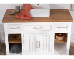 New Meuble avec vasque simple en acacia blanc 