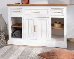New Meuble avec vasque simple en acacia blanc 